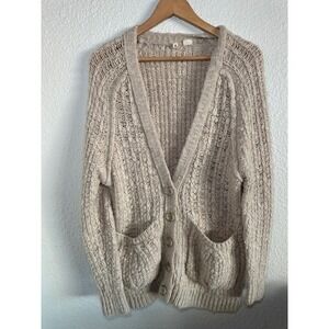 Moth‎ Knit Cardigan Open Weave Beige Button Front Pockets Sweater